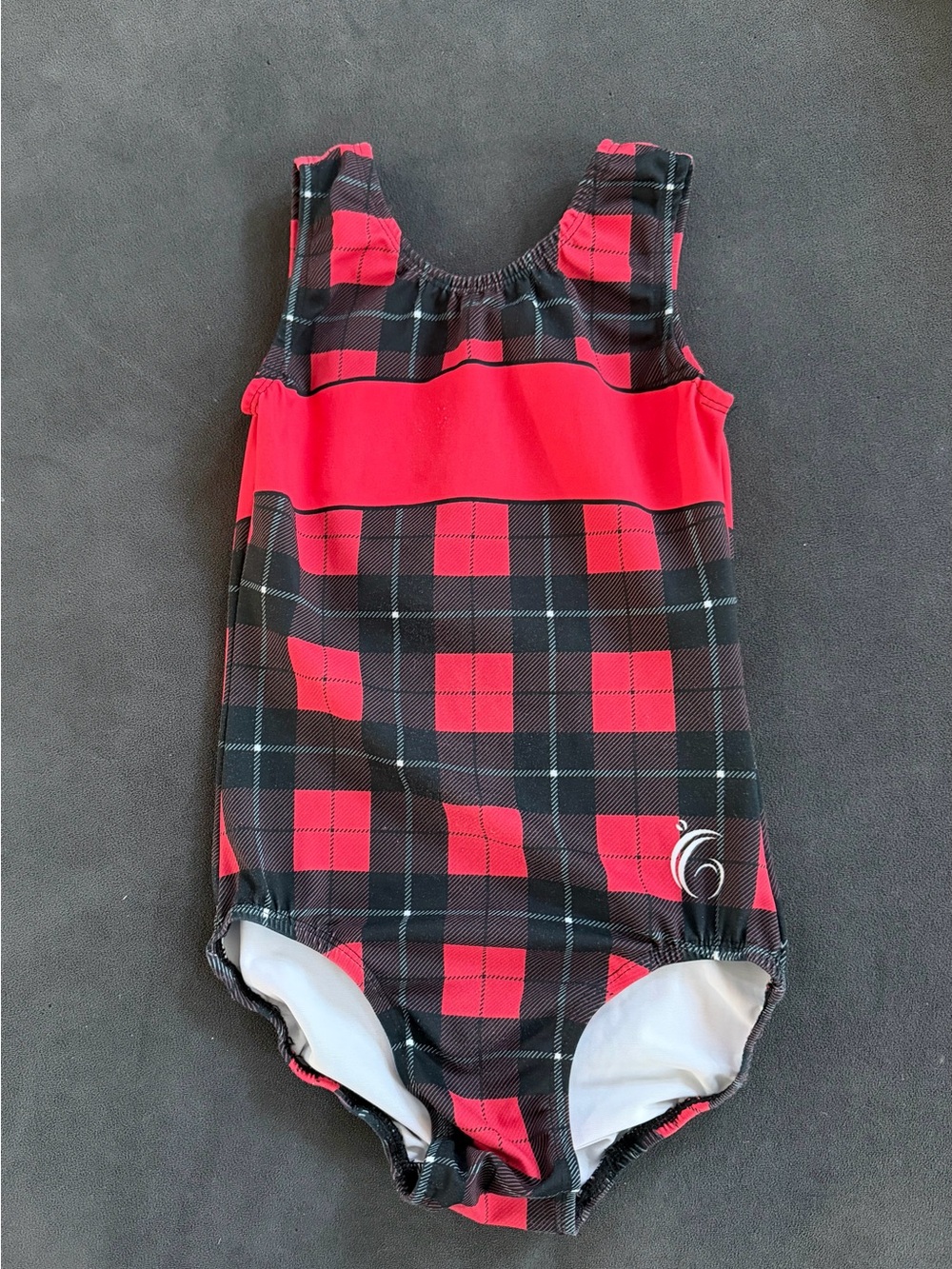 Girl’s Plaid Christmas Present Gymnastics Leotard. Ribbon Design on Back.